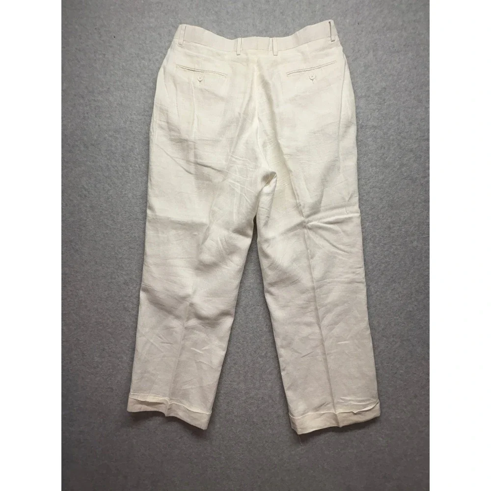 Man of Fashion Mens 36 White 100% Linen Pleated Wide Leg Dress Pants Trousers